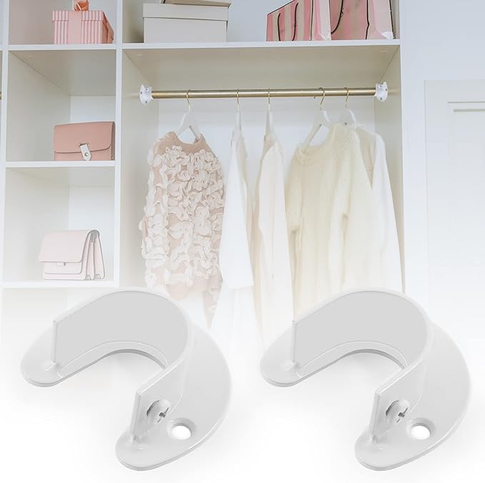 4 Packs Stainless Steel Closet Rod End Supports 1-1/3 Inch Wardrobe Bracket Heavy Duty Closet Pole Sockets Flange Rod Holder, U-Shaped with Screws, White