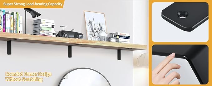 8 Pack - L 16" x H 8" x W1.5, 5mm Thick Black L Shelf Bracket, Iron Shelf Brackets, Metal Shelf Brackets, Floating Shelf, Shelf Supports with Screws