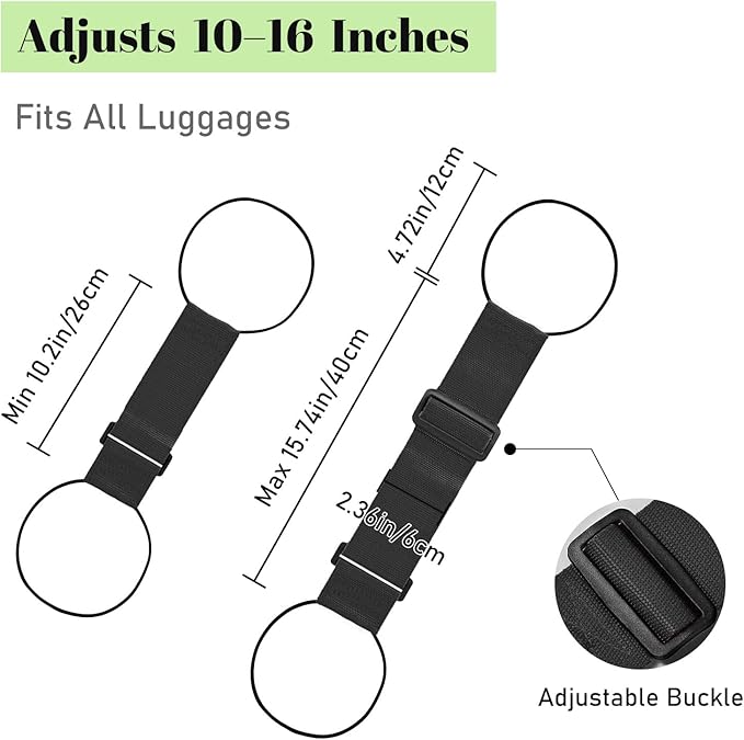 Multi Use Strong Adjustable Luggage Connector Straps for Suitcases,2 Pack Flexible Luggage Accessories Elastic Fastening Bag Strap (Black)