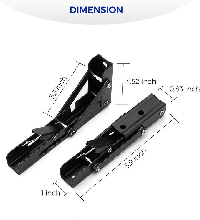 Ravinte 2 Pack 6 Inch Folding Shelf Brackets – Matte Black, Heavy Duty Collapsible Brackets for Tables and Benches – Space-Saving Design