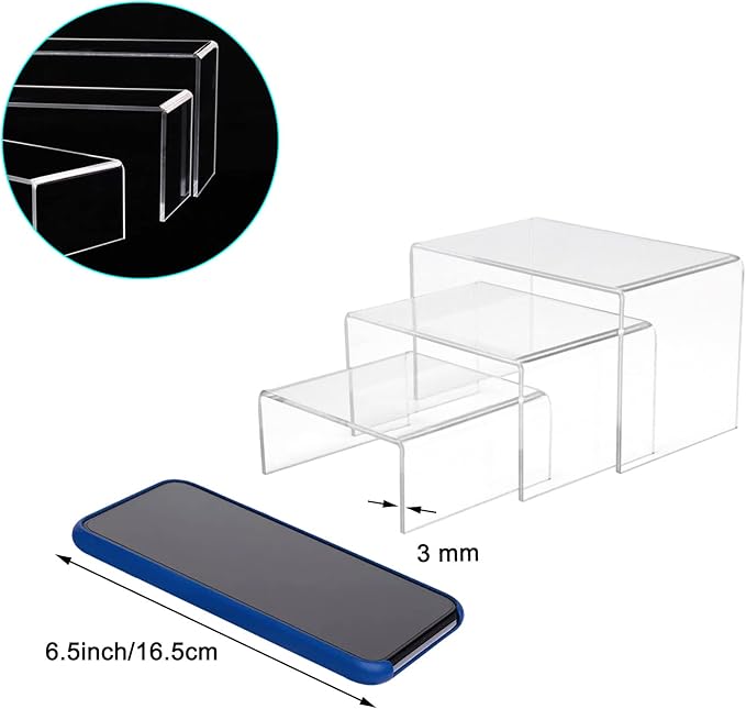 Cerpourt 2 Sets Acrylic Display Risers(3",4",5") Clear Product Stand,Cupcakes Holder Dessert Transparent Showcase Stands, Candy Bar Risers, Lifts for Figures