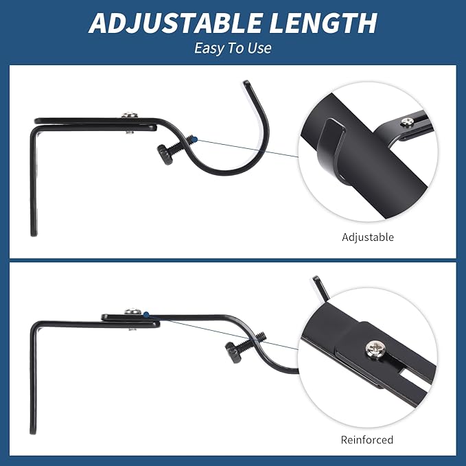 Premium Curtain Rod Brackets for Wall - Adjustable Hooks, Iron Holders for 1 Inch Rod - Black (2 PCS)