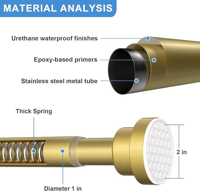 2Pack Shower Curtain Rod 45-77 Inch Gold Shower Rod Tension Rod Adjustable Curtain Rod No Drilling Tension Curtain Rod Shower Rods for Bathroom Tension Shower Curtain Rod