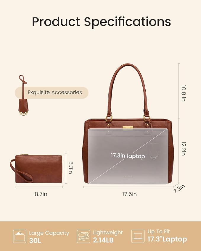 LOVEVOOK Laptop Tote Bag for Women, 17.3 Inch Waterproof Leather Work Computer Bag, Large Business Office Briefcase Shoulder Handbag Purse Gifts for Women
