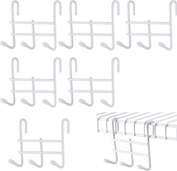 Teenyyou 6 Pack 3 Hook Attachment for Wire Shelving 3.75" l x 1.625" d x 3.25" h Wire Shelving Hooks Accessories Steel Hanging Rack Metal for Storage Organizer(White)