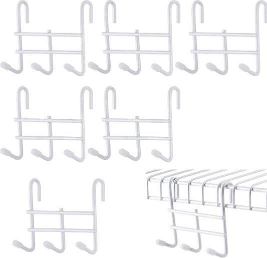 Teenyyou 6 Pack 3 Hook Attachment for Wire Shelving 3.75" l x 1.625" d x 3.25" h Wire Shelving Hooks Accessories Steel Hanging Rack Metal for Storage Organizer(White)