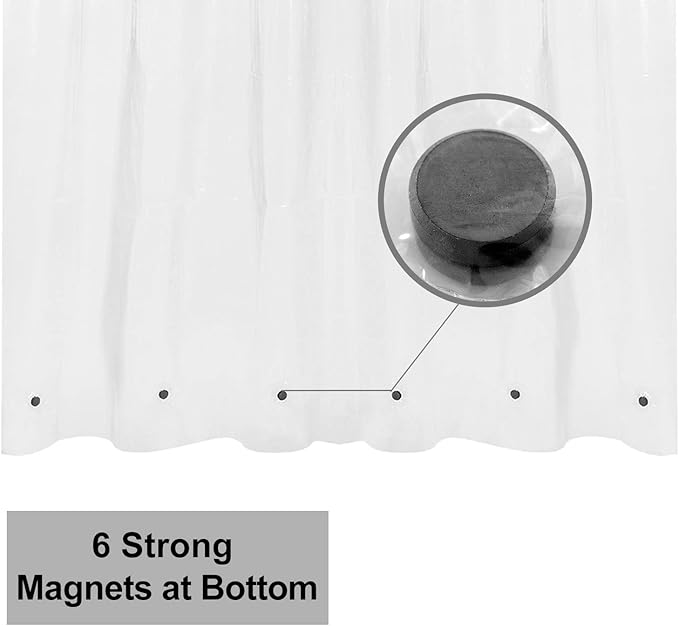 Barossa Design Longer Shower Curtain/Liner with 75 inches Height - 6 Magnets on Bottom, Heavy Duty Waterproof PEVA, PVC Free, Metal Grommets, 72x75, Clear