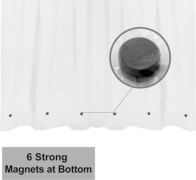 Barossa Design 60 x 72 Inches Shower Curtain Liner with 6 Weighted Magnets, Heavy Duty PEVA, 10 Grommet Holes, Waterproof, PVC Free, Clear, 60x72