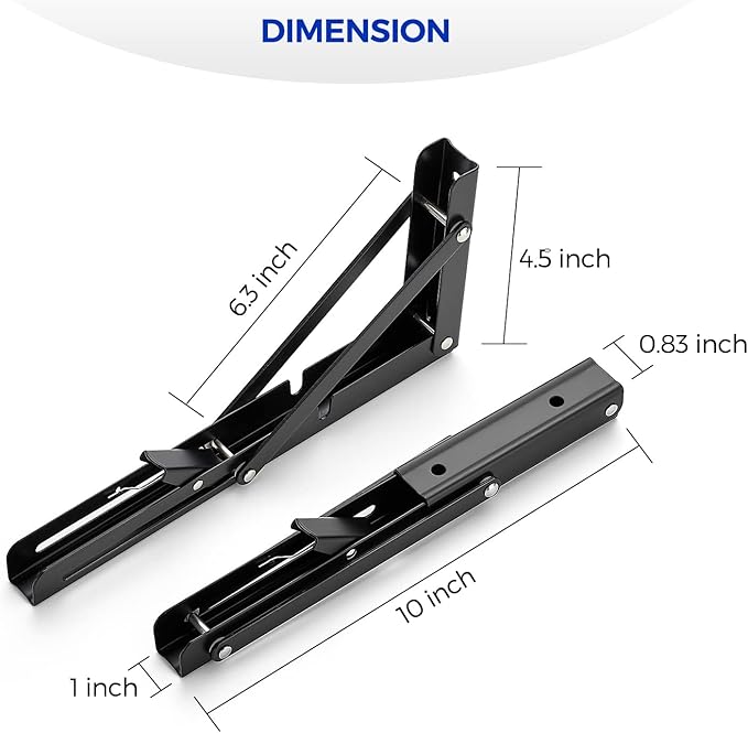 Ravinte 4 Pack 10 Inch Folding Shelf Brackets – Matte Black, Heavy Duty Collapsible Brackets for Tables and Benches – Space-Saving Design