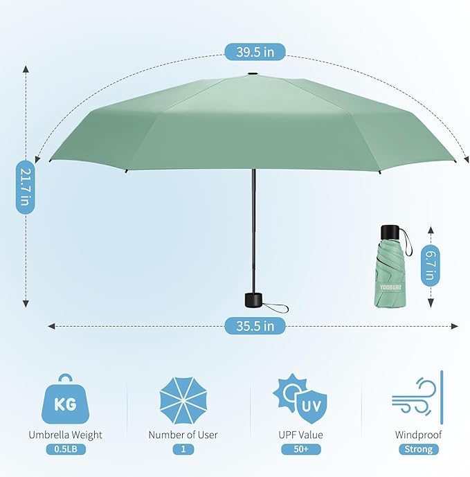 Yoobure Small Mini Umbrella with Case Light Compact Design Perfect for Travel Lightweight Portable Parasol Outdoor Sun&Rain Umbrellas
