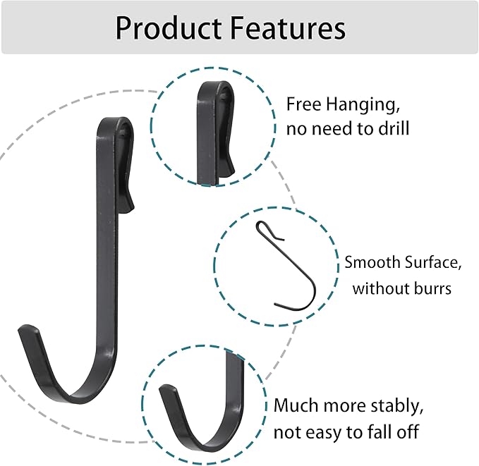 20Pcs J Shaped Stainless Steel Hanger Hooks - Clip-on Wire Rack Hanging Sink Grid Shelf Hook for Kitchen Bedroom Office, Black