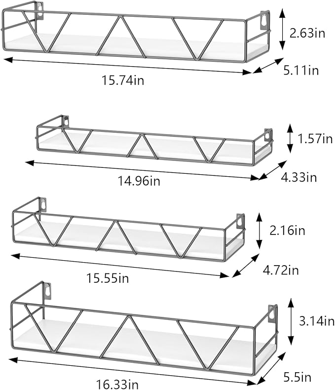 Amaoot Floating Shelves Set of 3, Home Wood Wall Shelf, Farmhouse Shelf for Bedroom, Wall Mounted Floating Shelf for Living Room, Bedroom, Bathroom, Kitchen, Office (Gray-4pcs)
