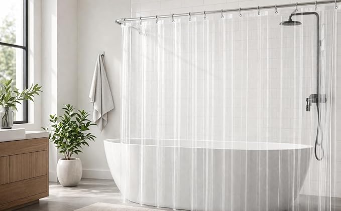 EHZNZIE White Shower Curtain Liner 72x84, PEVA Waterproof Bath Curtain, No Chemical Smell, 3 Weighted Magnets, Durable with Rustproof Metal Grommets