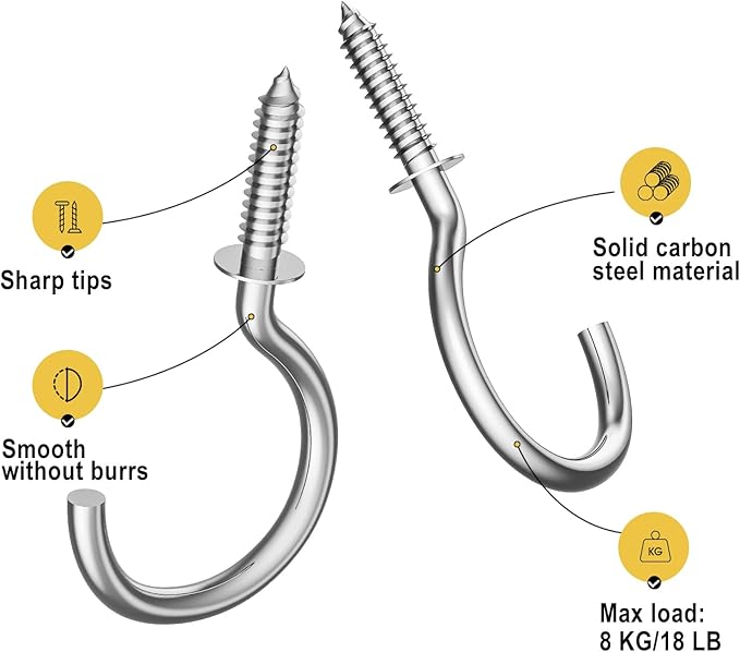 RELBRO Screw Hooks, 1 Inch Metal Screw in Cup Hooks, Silver, 100 Pcs