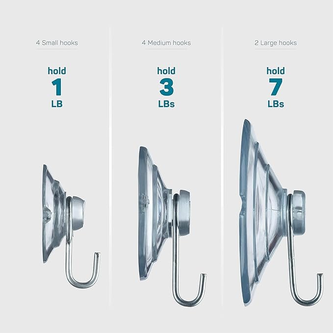 SEWANTA All-Purpose Suction Cup Hooks [20PK Combo Set] Powerful Window Suction Cups with Hooks Use to Hang On Glass, Windows, Doors, Mirrors, Tiles. Set Includes: 4 Large, 8 Medium, 8 Small