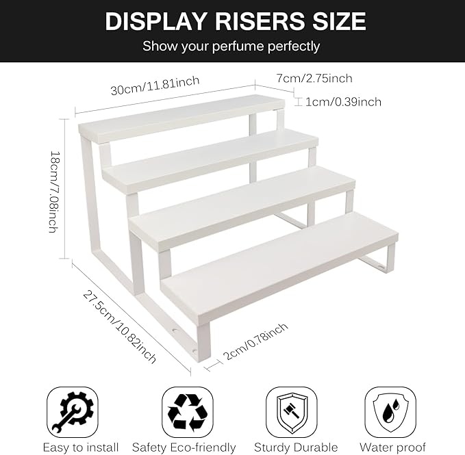White Wood Cologne Organizer for Men Women,4 Tier Perfume Stand for Dresser Waterproof Cologne Stand with Anti-Slip pads for Party,Makeup,Figures,Cupcake,Perfume,Display Risers Stand Organizer