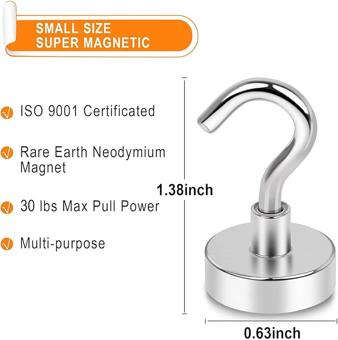 MIKEDE Magnetic Hooks,Strong Magnets Hooks Heavy Duty, Extra Strong Cruise Hook for Hanging, Industrial Metal Refrigerator Hooks for Cruise Cabins, Fridge, Kitchen,Grill-18 Pack-30lbs