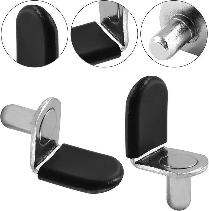 Biaungdo 30 Pcs Shelf Pins, 1/4" L-Shaped Shelf Support Pegs with Rubber Sleeve, Cabinet Shelf holder Bracket Pegs for Kitchen, Bookshelves, Furniture, Shelves(Silver)