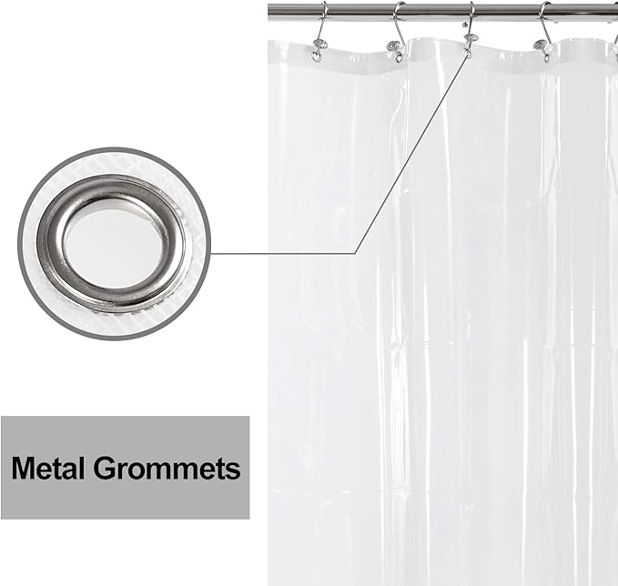 Barossa Design Extra-Long Shower Curtain with 84 inches Height (72x84),PEVA - Waterproof,Eco-Friendly, Non-Toxic, Odorless, PVC Free, Metal Grommets (Clear)