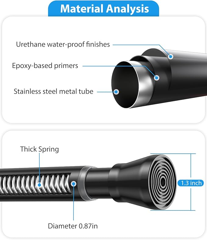 Spring Tension Curtain Rod 30 to 64 Inch, Adjustable Curtain Rods No Drilling Spring Loaded Curtain Rods for Windows Doors Kitchen Closet, Black
