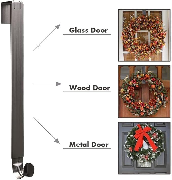 Wreath Hanger, Adjustable Over the Door Wreath Hanger from 14.9 to 25 Inches & Wreath Holder & Wreath Door Hanger for Front Door Decor 20 lbs Larger Christmas Decorations Hook (Nickel,20 lbs)