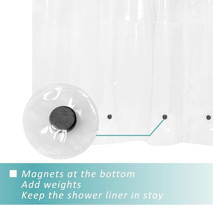 Mrs Awesome 60x72 Shower Curtain Liner with 6 Magnets Clear PEVA, 10 Hole Thick Plastic Shower Curtain for Bathroom, Waterproof, 60 x 72 inches, Clear