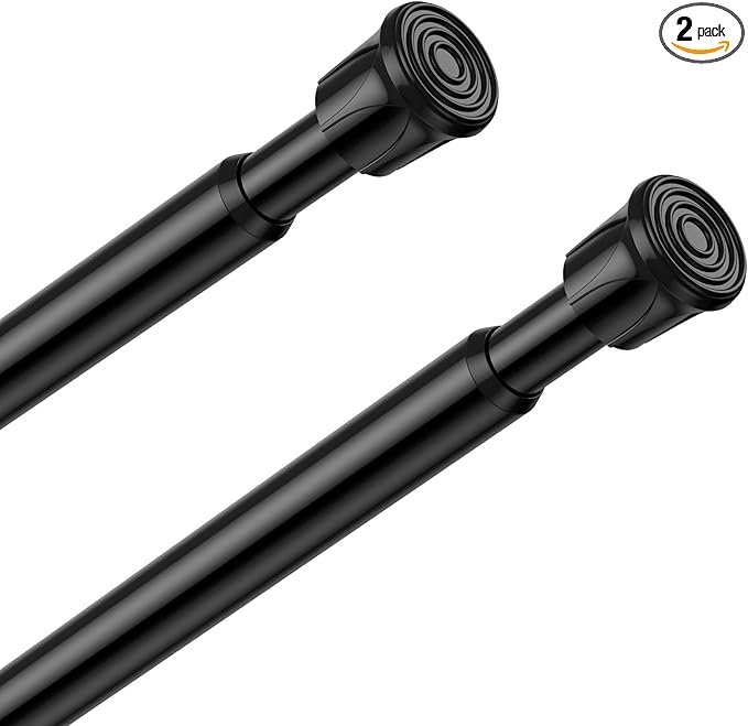 2 Pack Black Spring Tension Curtain Rods 18-28 Inches, Spring Loaded Curtain Rods No Drilling, Adjustable Small Tension Rod for Windows, Kitchen, Doorway, Bathroom, Closet