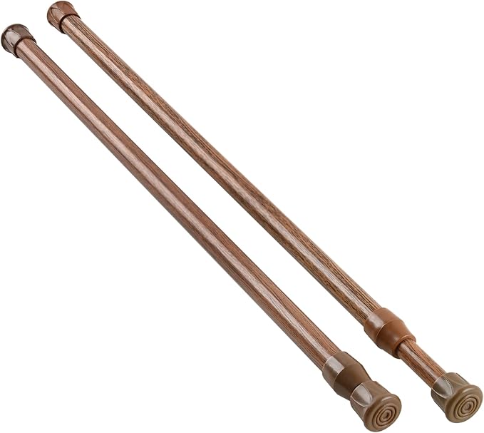 KXLIFE 2 Pack Small Spring Tension Curtain Rod 16 to 28 Inch, Tension Rods No Drill for Window Cupboard Closet,Oak