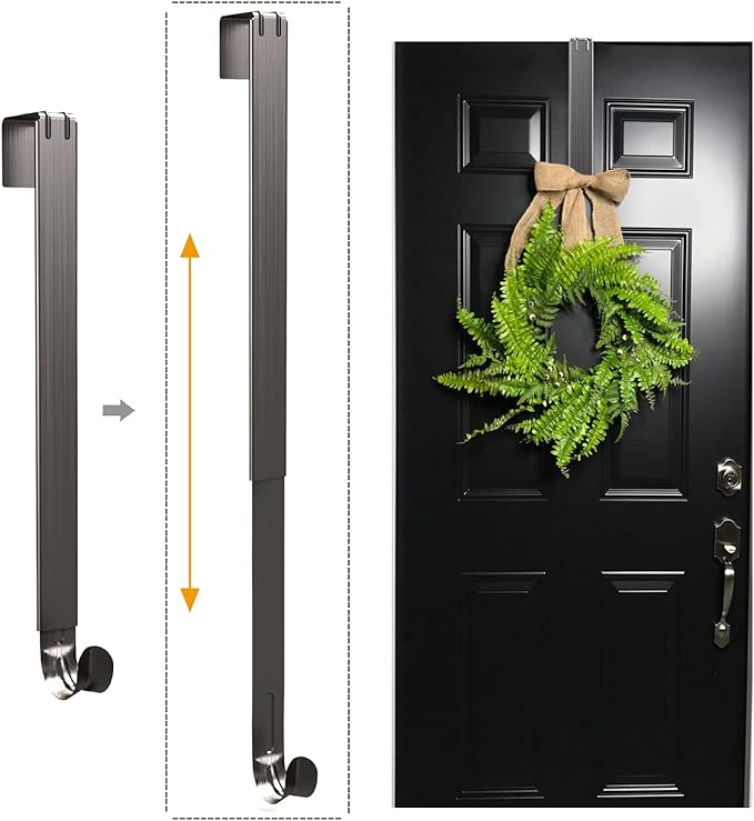 Wreath Hanger, Adjustable Over the Door Wreath Hanger from 14.9 to 25 Inches & Wreath Holder & Wreath Door Hanger for Front Door Decor 20 lbs Larger Christmas Decorations Hook (Nickel,20 lbs)
