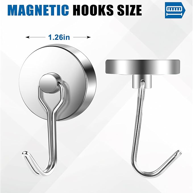 LOVIMAG Hooks, 120lbs+ Magnetic Magnet Hook 2025 Cruise Cabin Ship Essentials Heavy Duty Strong Refrigerator Fridge Hanging for Classroom Beach Vacation Kitchen Grills Home Mug Hanger (3 Pack), Silver