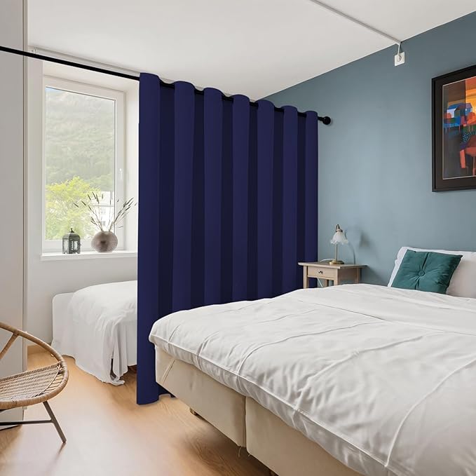 ChrisDowa Room Divider Curtain 96 Inches Long, Wide Blackout Sliding Door Curtain for Bedroom, Room Darkening Privacy Window Curtain for Patio Door (1 Panel Set, Navy Blue, 100 x 96 Inch)