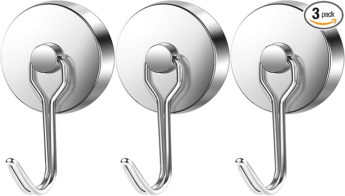 LOVIMAG Hooks, 120lbs+ Magnetic Magnet Hook 2025 Cruise Cabin Ship Essentials Heavy Duty Strong Refrigerator Fridge Hanging for Classroom Beach Vacation Kitchen Grills Home Mug Hanger (3 Pack), Silver