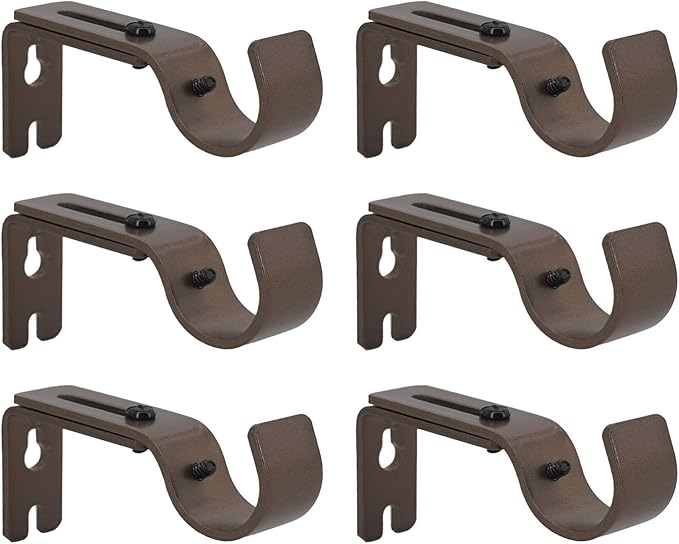 AddGrace Adjustable Curtain Rod Bracket Fits up to 1 inch Curtain Rod Sturdy Premium Brackets for Wall Set of 6 Brown