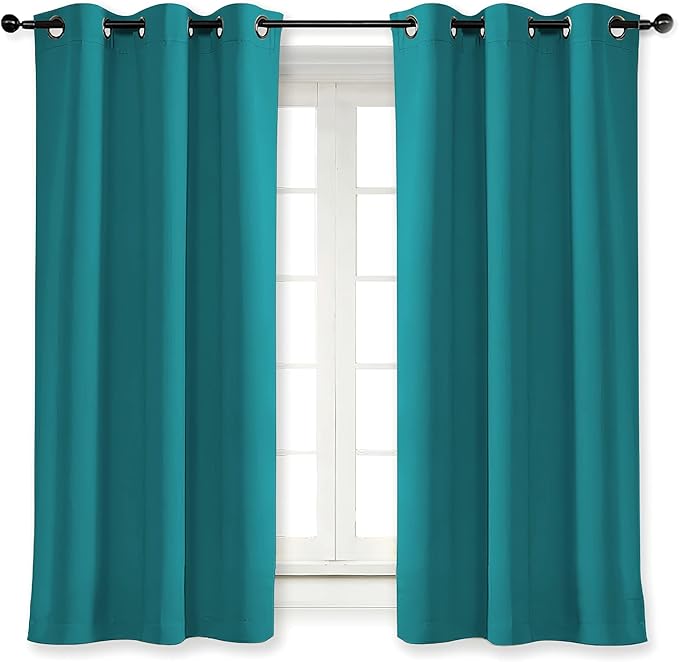NICETOWN Kitchen Blackout Window Curtain Panel Home Fashion Thermal Insulated Solid Grommet Room Darkening Drape for Apartment (Peacock Teal, 1 Panel, 42 by 63 inches Long)