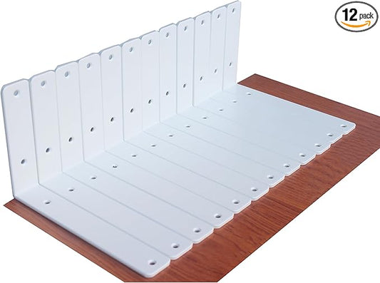 12 Pack - L 9" x H 6" x W1.5, 5mm Thick White L Shelf Bracket, Iron Shelf Brackets, Metal Shelf Brackets, Floating Shelf, Shelf Supports with Screws