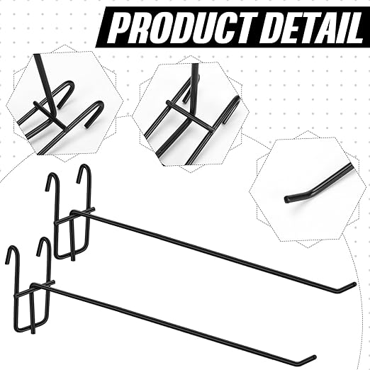 Moxweyeni 10 Inch Grid Wall Hooks 25 Pcs Gridwall Panel Hooks Store Garage Wall Mount Organizers Storage Grid Display Hangers for Retail, Craft Show, Home Setup, Customized Display (Black)