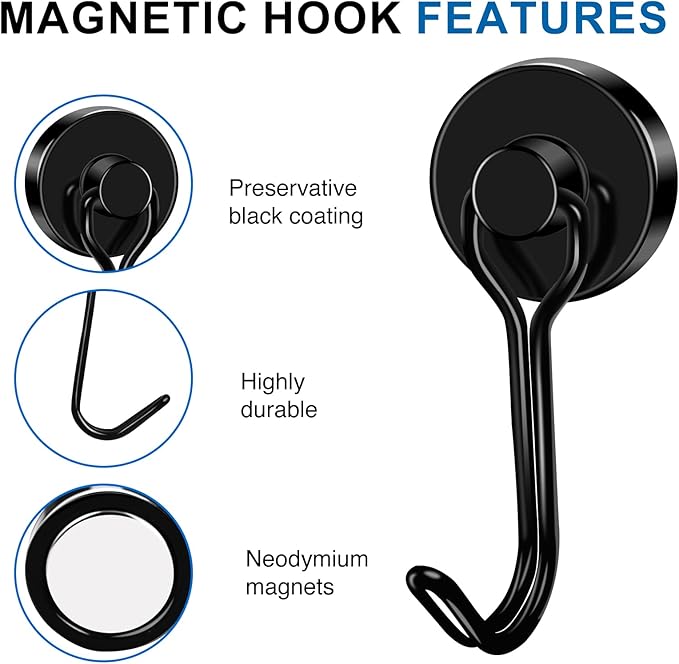 LOVIMAG Hooks, 40lbs+ Magnetic Magnet Hook 2026 Cruise Cabin Ship Essentials Heavy Duty Strong Refrigerator Fridge Hanging for Classroom Beach Vacation Kitchen Grills Home Mug Hanger (6 Pack), Black