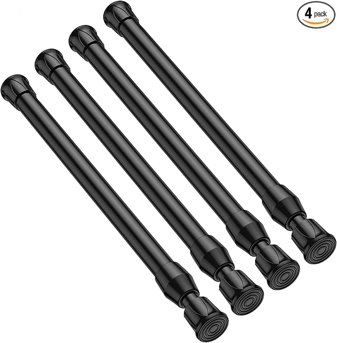 4 Pack Small Tension Rod 12 to 19 Inch Adjustable Tension Curtain Rod Mini Closet Spring Rod No Drilling Short Tension Rods for Windows, Cupboard, Kitchen Cabinets, Black