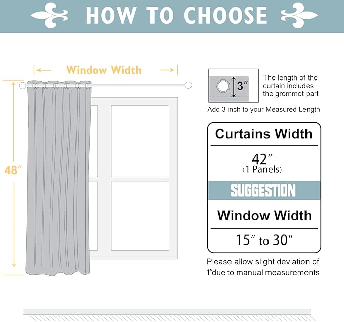 ChrisDowa Blackout Curtains 48 inches Long for Bedroom - Grommet Thermal Insulated Room Darkening Curtains for Living Room (1 Panel, Greyish White, 42 x 48 Inch)