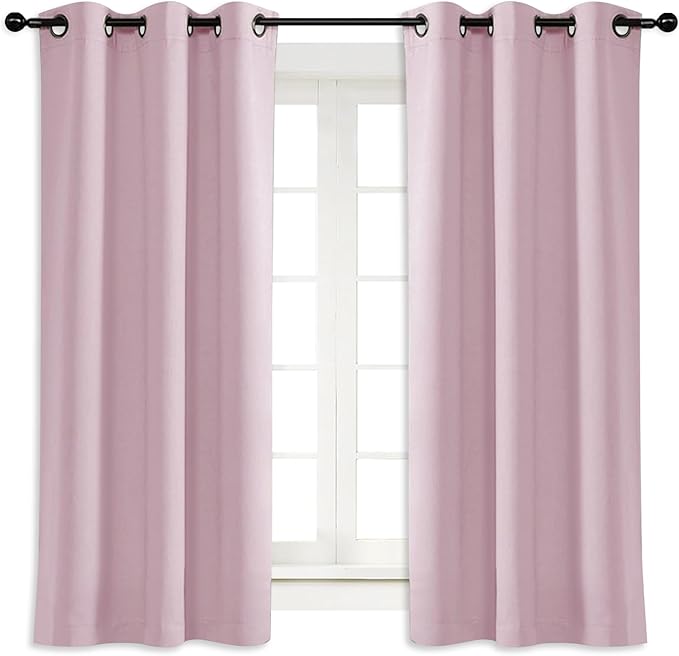 NICETOWN Blackout Curtain Blind for Bedroom, Single Panel, W42 x L45 inches, Baby Pink, Thermal Insulated Grommet Blackout Room Darkening Drape/Drapery