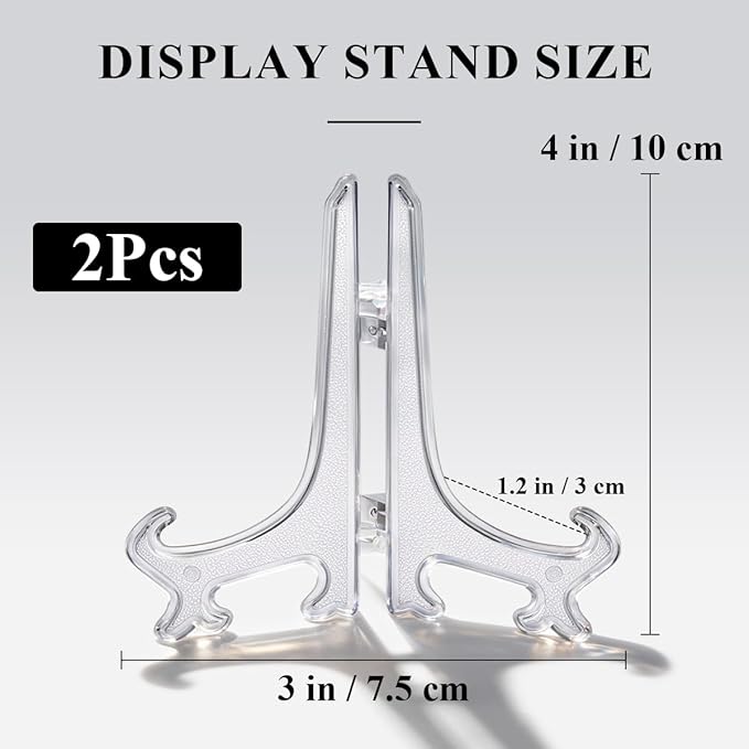 4 Inch Clear Acrylic Plate Display Stands 2pcs Tabletop Easel Holders for Picture Frames Cards Decorative Plates Home Kitchen Shelf Decor Small Acrylic Stand