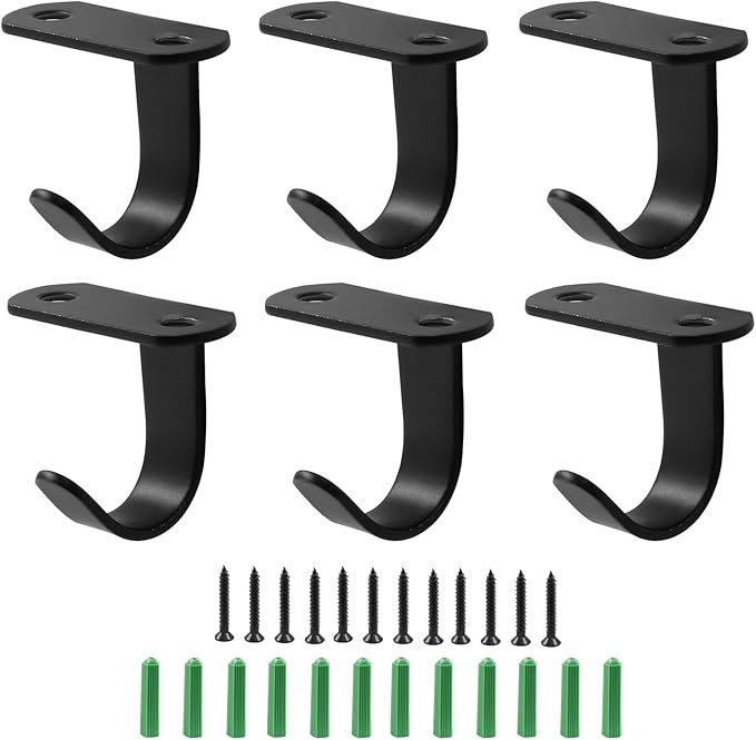 Piutouyar 12 Pack Black Screw Mounted Ceiling Hooks, Heavy Duty Under-Shelf Coat Hook, Stainless Steel Towel/Robe Clothes Hook Hanger for Cabinet, Kitchen, Cupboard, Bathroom