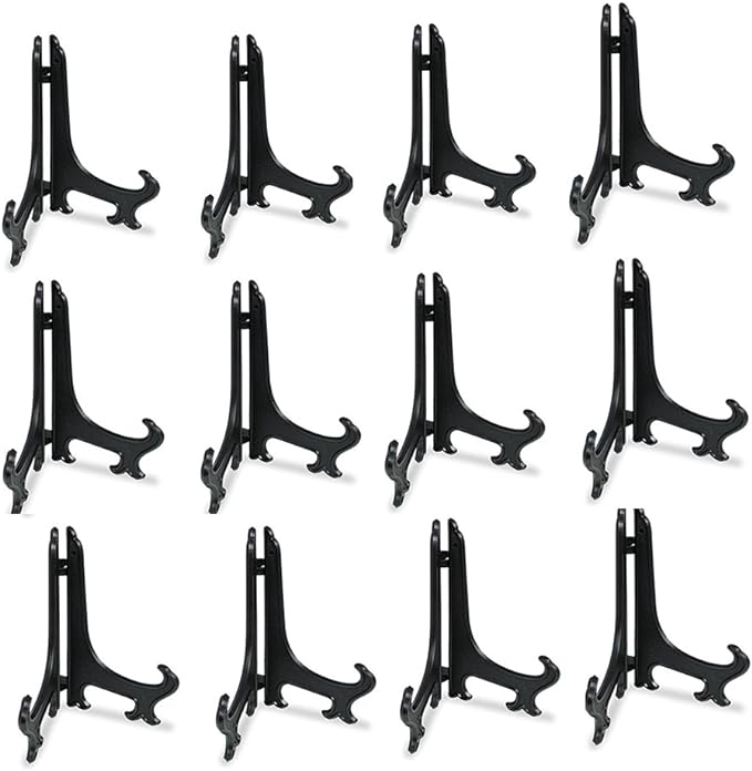 Artliving 3 Inch Black 12pcs/Set Plastic Easels Plate Display Stands Picture Frame Stand Holder