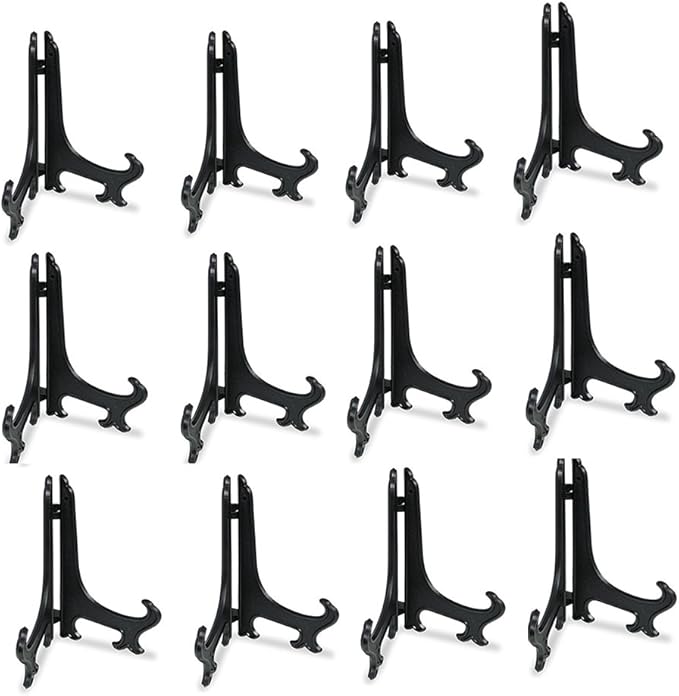 Artliving 7 Inch Black 12pcs/Set Plastic Easels Plate Display Stands Picture Frame Stand Holder