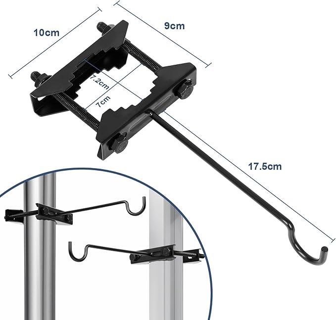 2 Pack Bird Feeder Hanger Hook, Metal Clamp-On Deck Hook for Railing Pole, Outdoor Hanging Bracket for Plant, Camping Lantern Rack, Windproof Tree Branch Hooks for Wild Bird House Holder