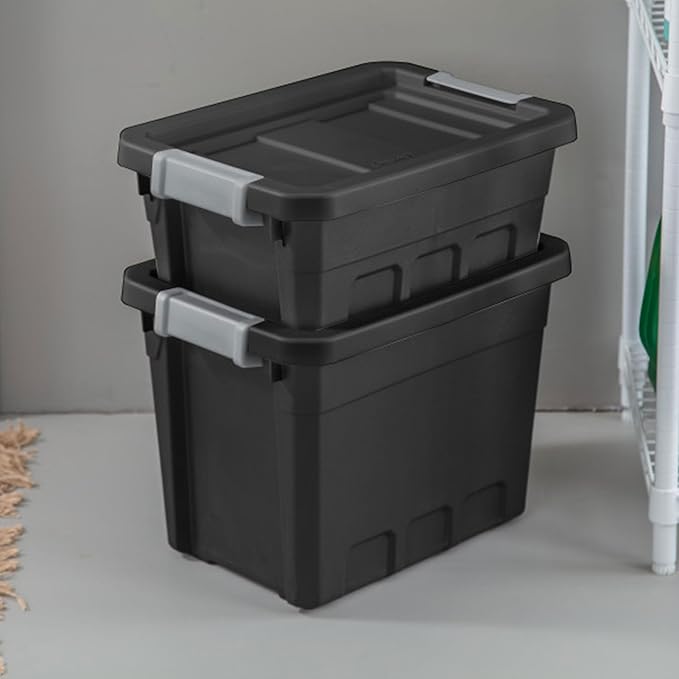 Sterilite 6-Pack Plastic Storage Bins with Lids, Stackable Containers, 4 Gallon, Black