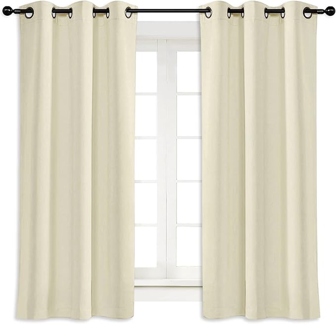NICETOWN Blackout Curtain Blind for Bedroom, Single Panel, W34 x L63 inches, Beige, Thermal Insulated Grommet Blackout Room Darkening Drape/Drapery