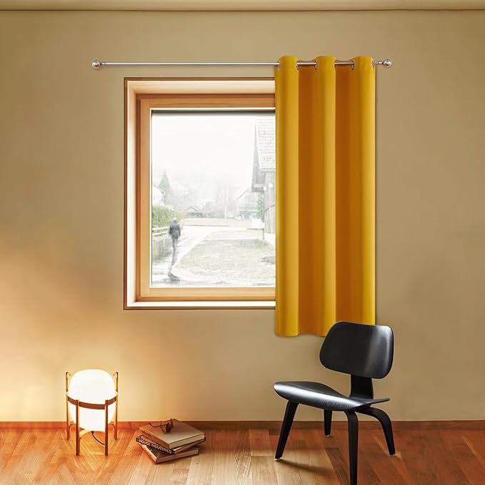 ChrisDowa Blackout Curtains 45 Inches Long for Living Room, Grommet Thermal Insulated Room Darkening Curtains for Bedroom (1 Panel Set, Mustard Yellow, 38W x 45L)