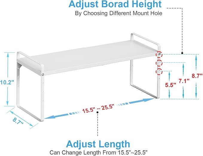 15.5 to 25.5 Inch Expandable Kitchen Cabinet Organizer Shelf, 30 LBS Heavy Duty Stackable Kitchen Counter Storage Shelves Organizers, 2 Pack Adjustable Small Storage Shelf Rack for Cabinet Cupboard