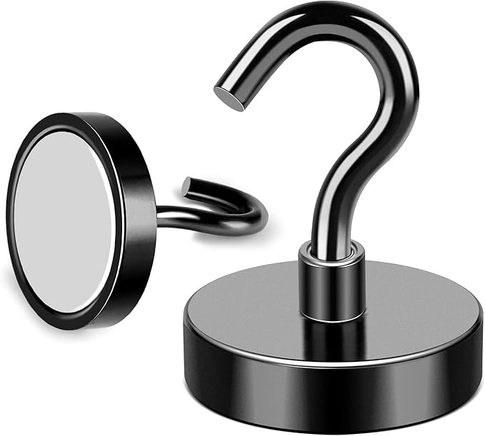 MIKEDE Black Magnetic Hooks 85Lbs Heavy Duty Earth Magnets with Hooks for Cruise Cabin Strong Magnet Hooks for Hanging Super Metal Magnetic Hanger for Grill Fridge Kitchen - Pack of 10
